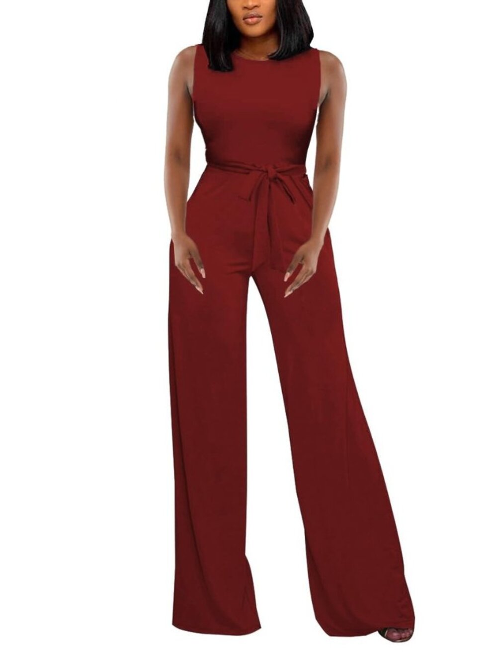 One Piece Jumpsuits for Women Dressy Casual Sleeveless Crewneck Wide Leg Rompers